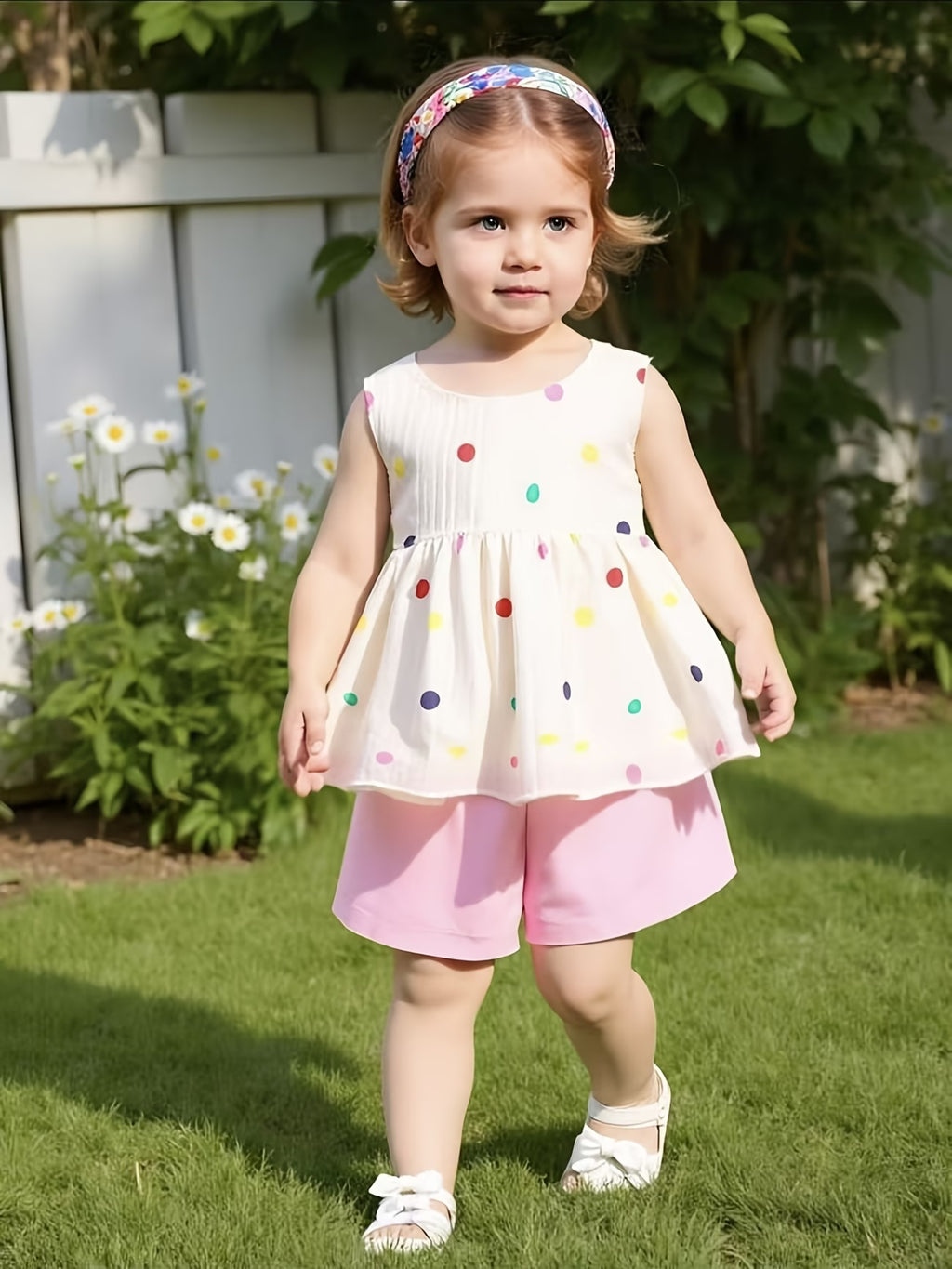 Baby Girl Polka Dot Top & Pink Shorts Set