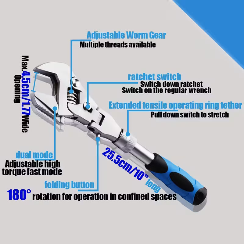 Flexhead Adjustable Wrench 10inch to 12 inch Ratcheting Crescent Wide Jaw Wrench