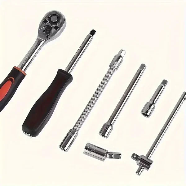 ह्यान्ड टुल्स सेट – एडजस्टेबल लामो ह्यान्डल र्याचेट रेञ्च ४६ टुक्रा कार मर्मत उपकरण किट