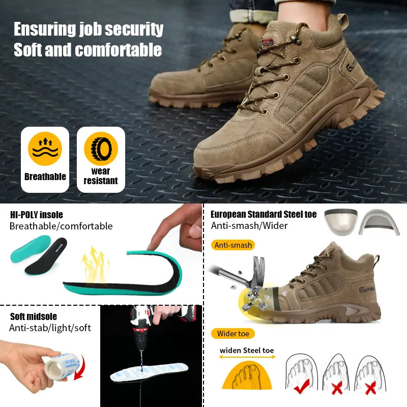 👷 पुरुषहरूको उच्च-कलर ठोक्किन प्रतिरोधी सुरक्षा जुत्ता 👷