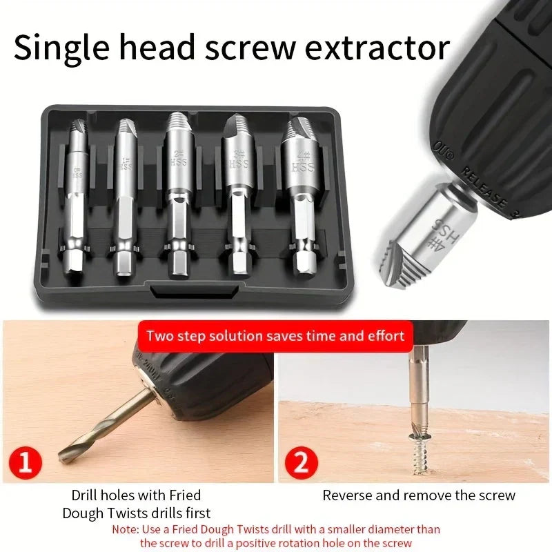 🛠️ Easily remove damaged screws! 5-Piece Extractor Drill Set – Fast, Safe, and Effective!