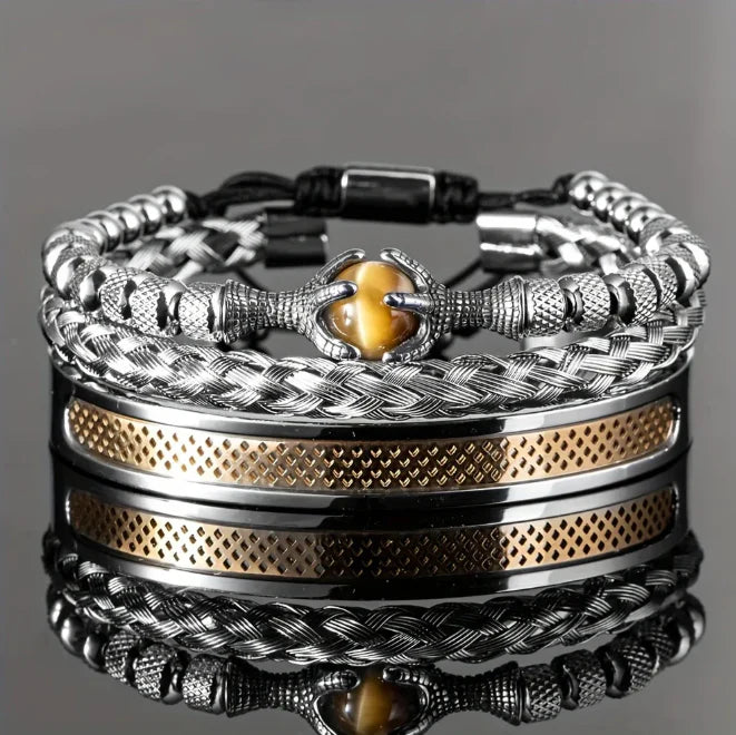 लक्जरी सेट पुरुषहरूको स्टेनलेस स्टिल हातले बनाइएको ब्रेसलेट