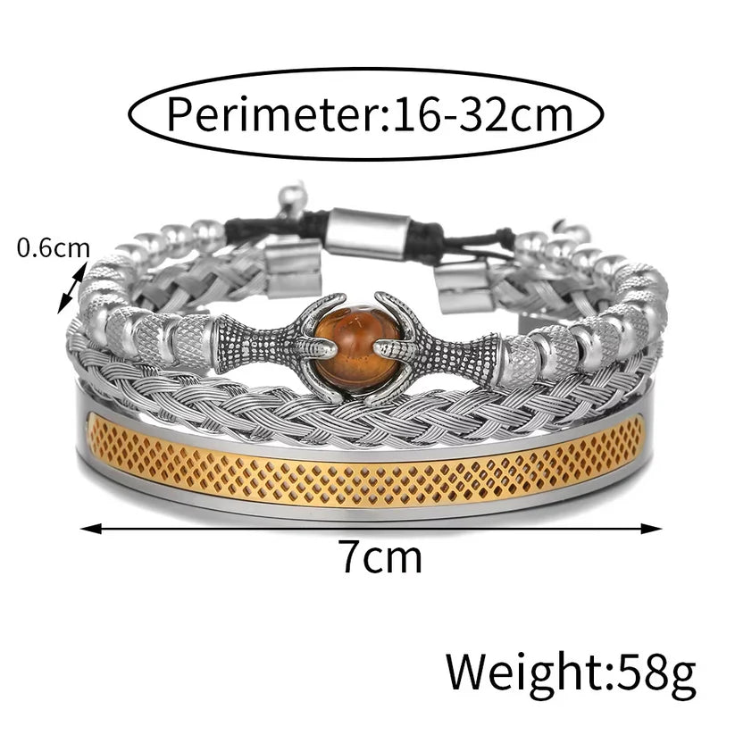 लक्जरी सेट पुरुषहरूको स्टेनलेस स्टिल हातले बनाइएको ब्रेसलेट