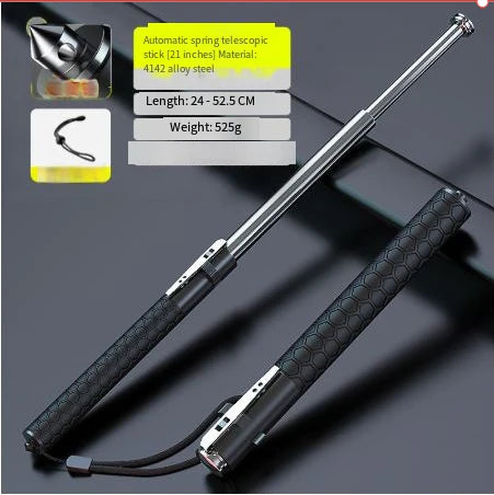 Automatic Spring Expandable Baton – Self-Defense Weapon, Legal Car-Carry Solid Steel Telescopic Stick (3-Section)