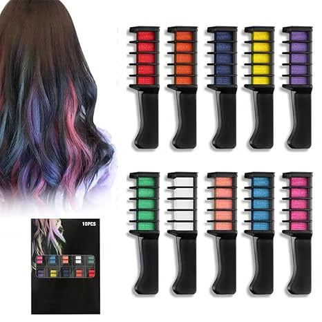 10-color hair dye chalk comb set, perfect for parties/cosplay, safe and washable,