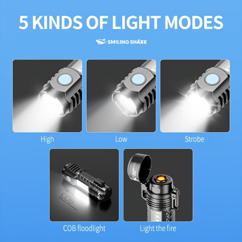 Smiling Shark 2-In-1 Flashlight, Rechargeable LED Work Light