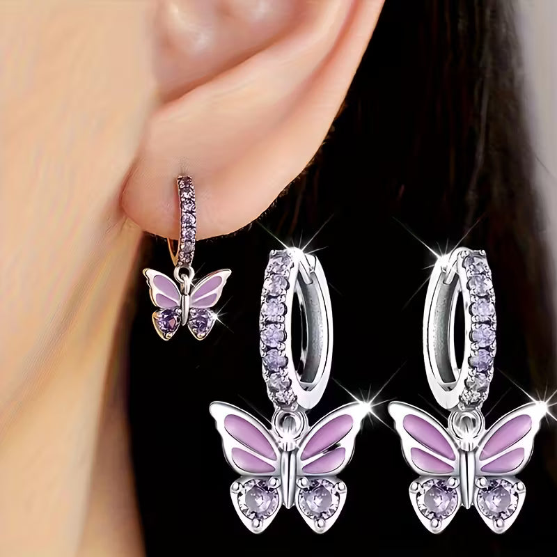 Shimmering Purple Butterfly Women's Earrings