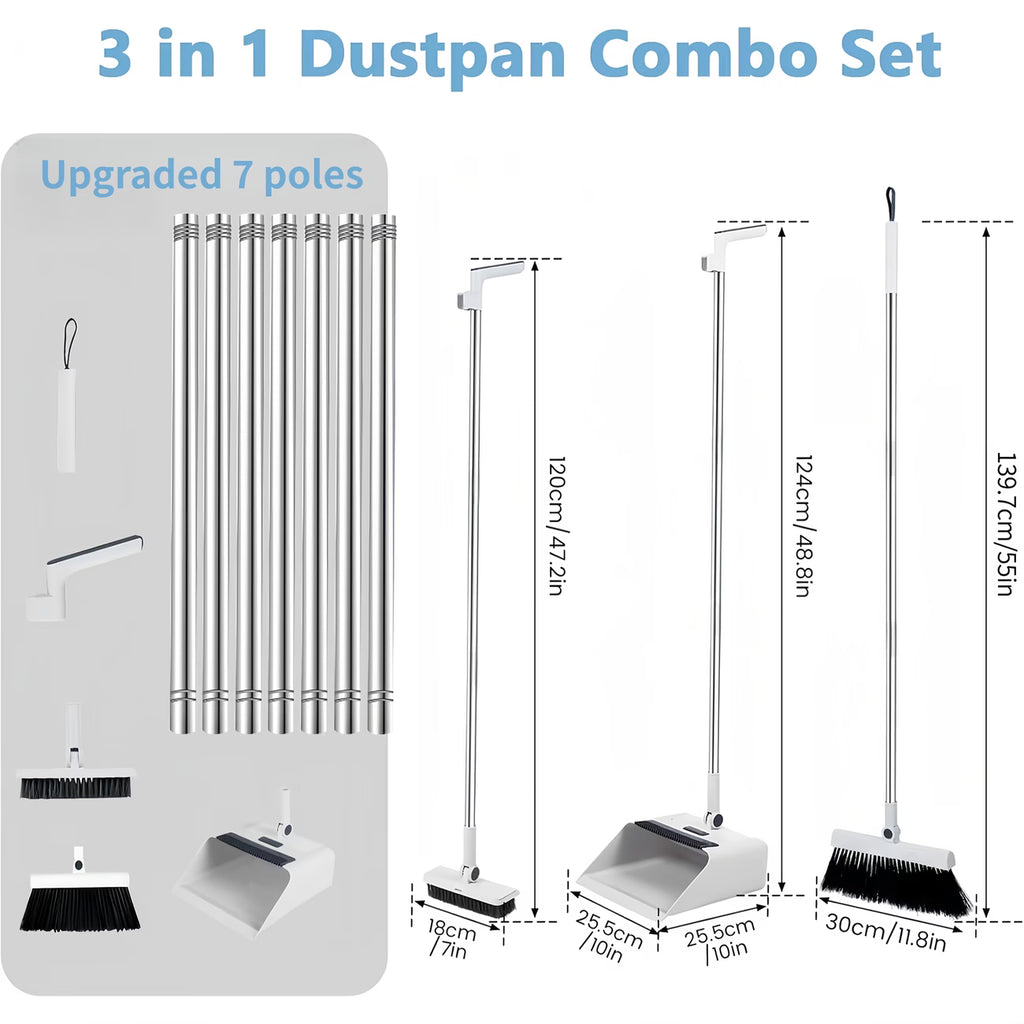 3-In-1 Broom with Dustpan Combo Set