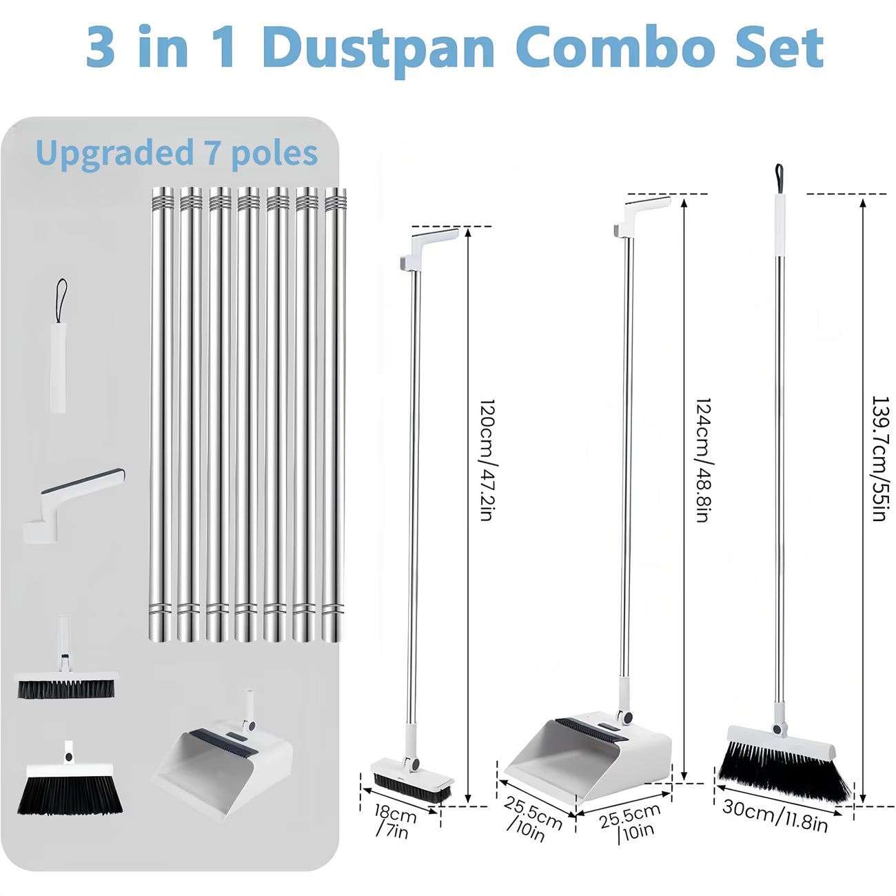 3-In-1 Broom with Dustpan Combo Set