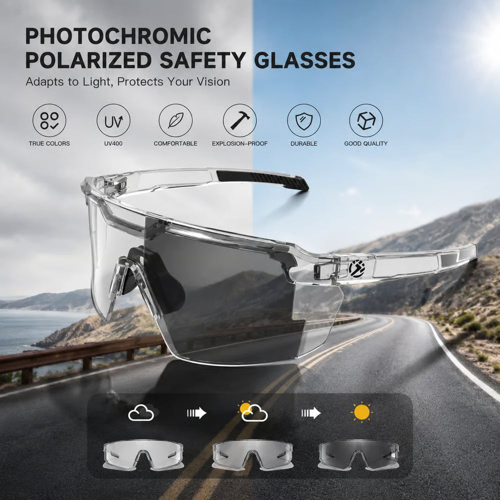 ☀️ Photochromic Polarized Safety Glasses – 🥇Impact Resistant Outdoor Sports & Work Eyewear