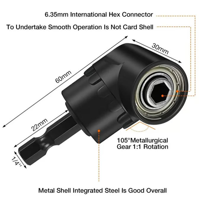 6Pcs Right Angle Drill Attachment Set with 105° Angle Drill Adapter and Impact Grade Socket Adapter