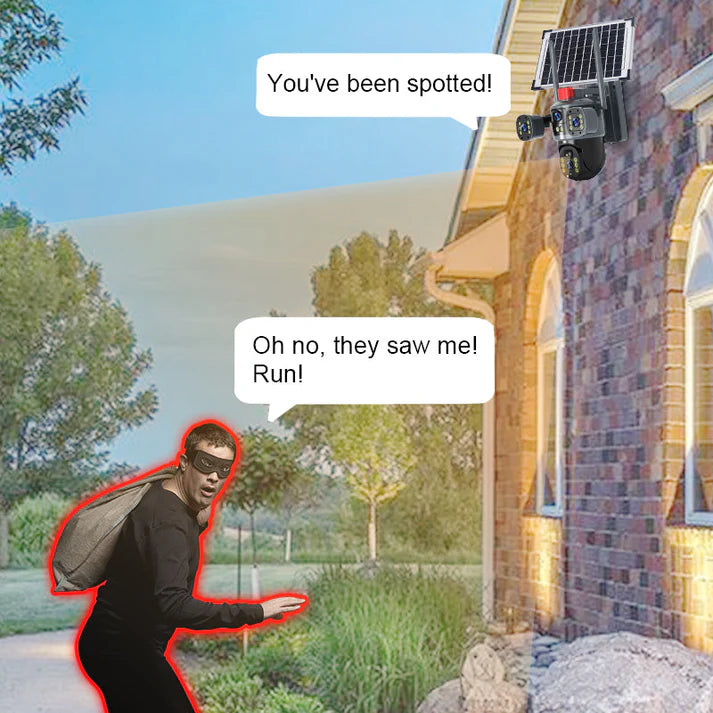 🎥 Triple-Lens Solar 360° Dome Camera
