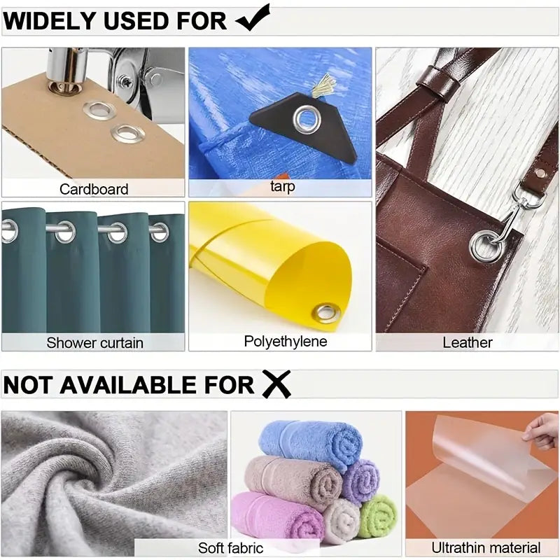 ५०० पीस हेभी-ड्युटी ग्रोमेट टूल किट, ह्यान्डहेल्ड प्रेस र होल पञ्चसहित।