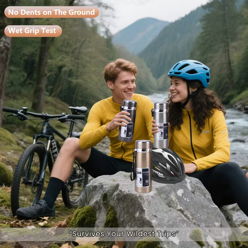 विशाल क्षमता भएको इन्सुलेट गरिएको कप, चुहिने जोखिमविहीन ढक्कन र बोक्ने पट्टा सहित