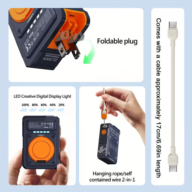 🔥 5-in-1 स्मार्ट AC प्लग पावर बैंक | 10000mAh | 22.5W फास्ट चार्ज | म्याग्नेटिक वायरलेस चार्ज | घुम्ने स्ट्यान्डसहित 🔥