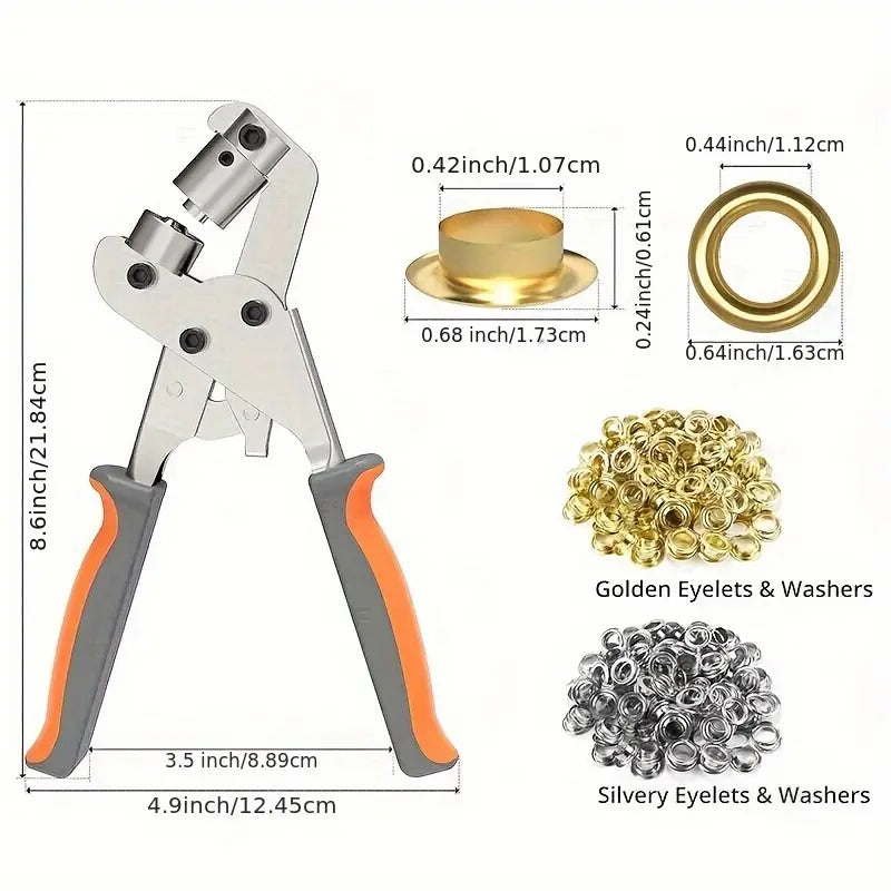 ५०० पीस हेभी-ड्युटी ग्रोमेट टूल किट, ह्यान्डहेल्ड प्रेस र होल पञ्चसहित।