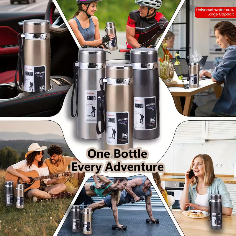 विशाल क्षमता भएको इन्सुलेट गरिएको कप, चुहिने जोखिमविहीन ढक्कन र बोक्ने पट्टा सहित