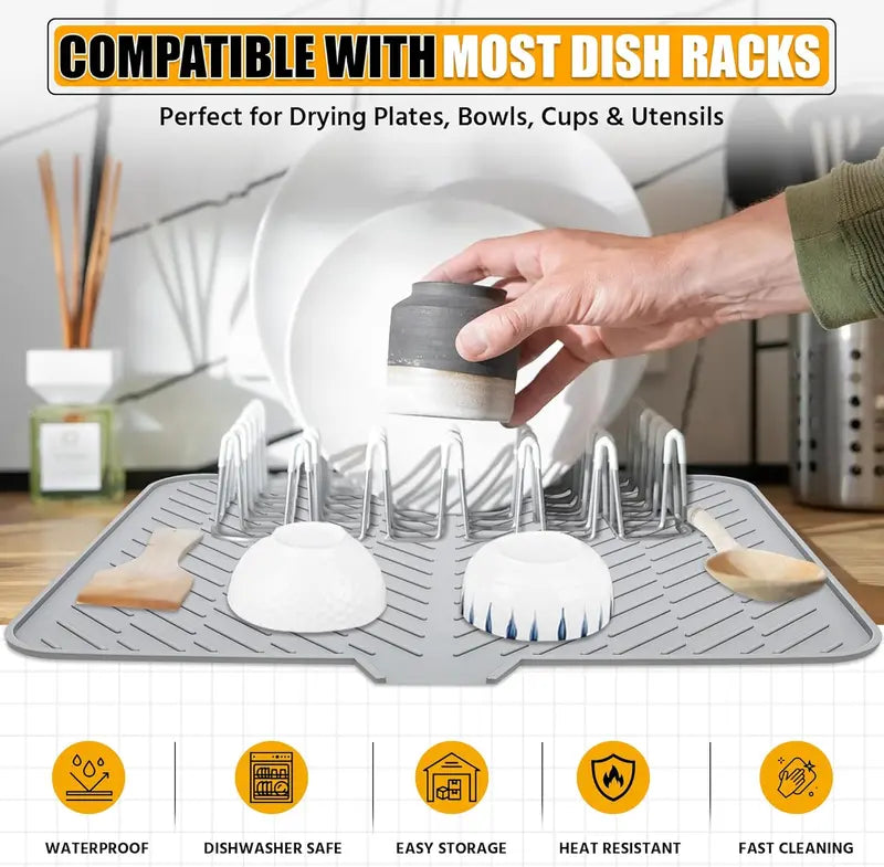 Silicone Large Size Dish Drying Mat with Built-in Drain Lip Dish Drainer Mats for Kitchen Counter Easy-Clean High