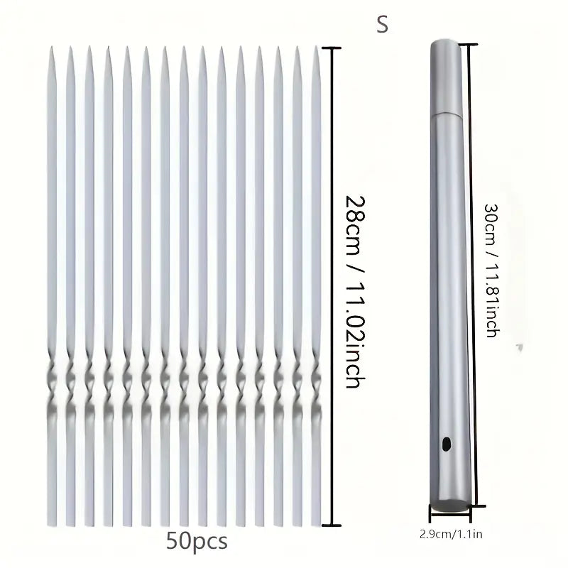 टिकाउ स्टेनलेस स्टील बीबीक्यू स्क्युअरहरू।
