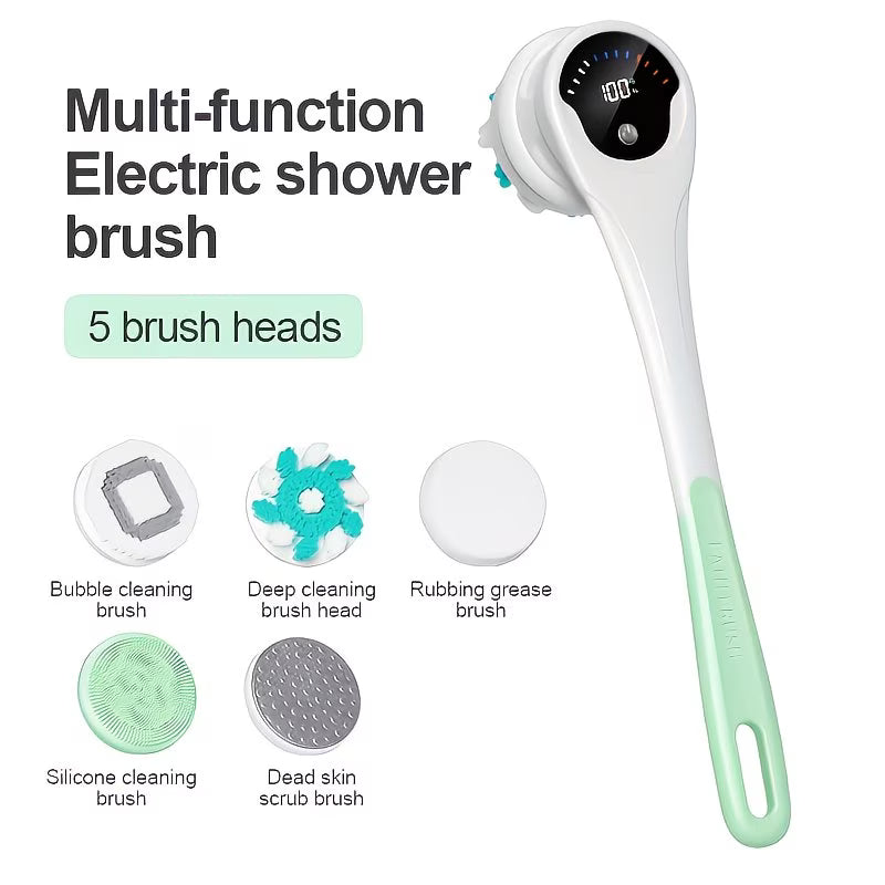 🔥 5-in-1 Electric Rotating Body Brush – USB Rechargeable for Deep Clean & Gentle Skin Care! ✨