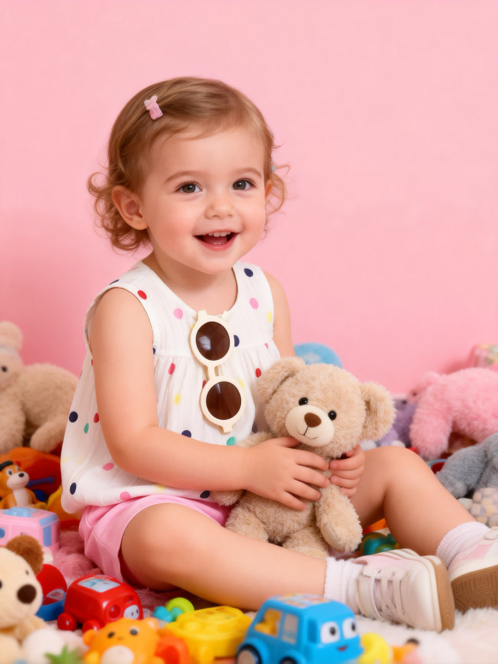 Baby Girl Polka Dot Top & Pink Shorts Set