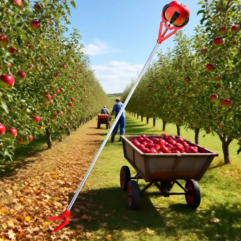 हेभी-ड्युटी समायोजनयोग्य फल टिप्ने उपकरण, विस्तार गर्न मिल्ने डण्डीसहित – ३-पञ्जा ग्रिप डिजाइन।