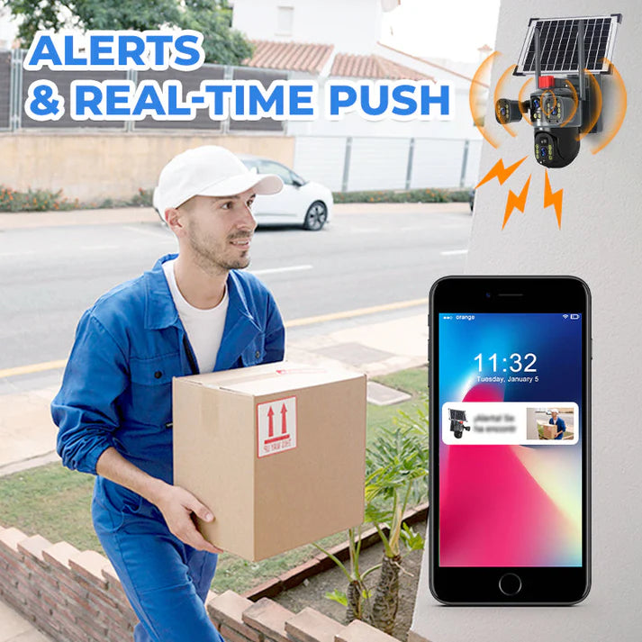 🎥 Triple-Lens Solar 360° Dome Camera