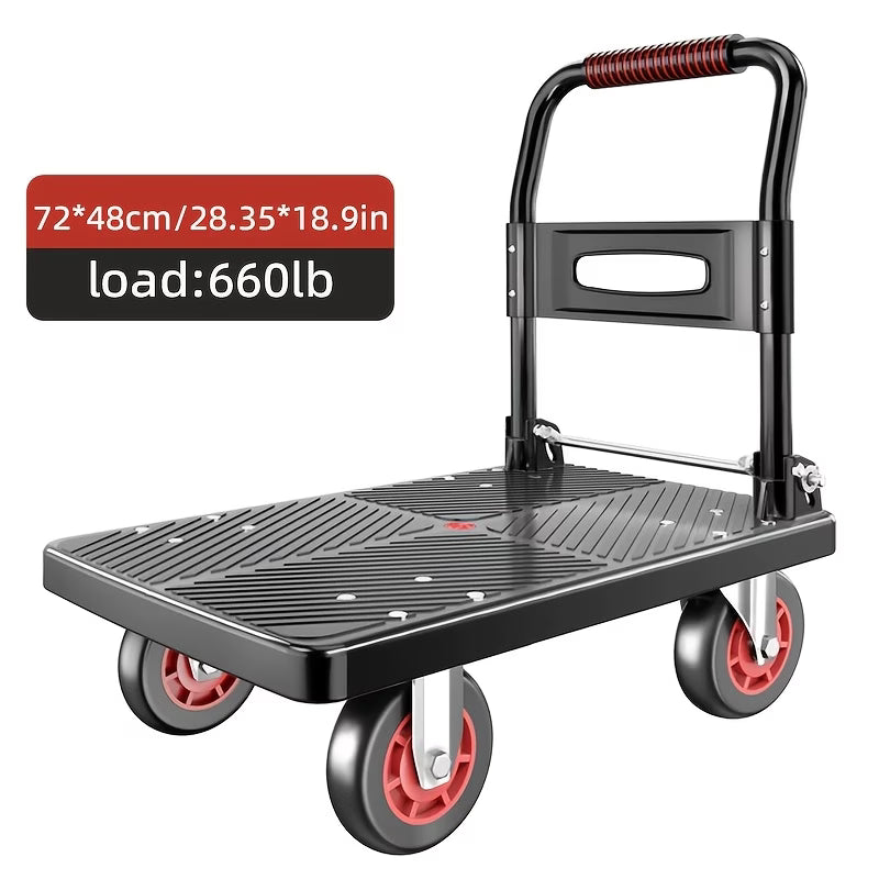 Folding Flat Cart with Silent Wheels And Swivel Wheels for Moving