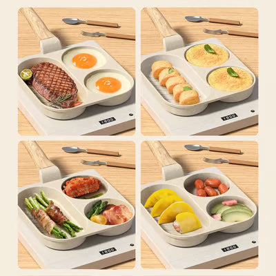 ३-इन-१ ब्रेकफास्ट फ्राइ प्यान - नन-स्टिक, छिटो समान रूपमा तताउने र सजिलै सफा हुने