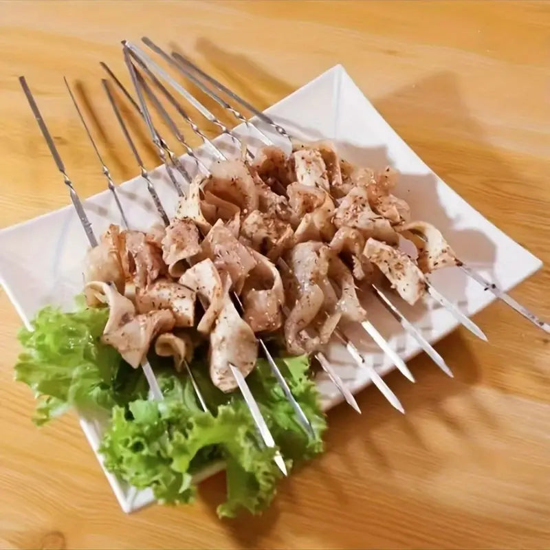 टिकाउ स्टेनलेस स्टील बीबीक्यू स्क्युअरहरू।