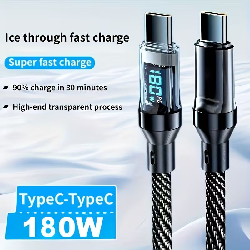 180W सुपर फास्ट चार्जिंग USB A to Type-C केबल With LED Digital Display