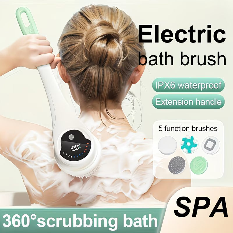 🔥 5-in-1 Electric Rotating Body Brush – USB Rechargeable for Deep Clean & Gentle Skin Care! ✨