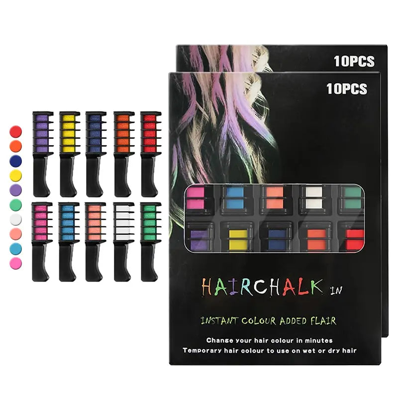 10-color hair dye chalk comb set, perfect for parties/cosplay, safe and washable,