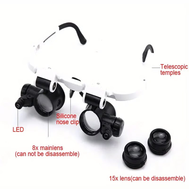 🎁👓 Head Wearing Magnifying Glass with LED Light Headband