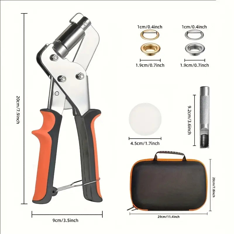 ५०० पीस हेभी-ड्युटी ग्रोमेट टूल किट, ह्यान्डहेल्ड प्रेस र होल पञ्चसहित।