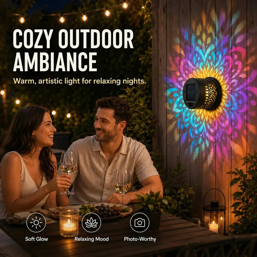 💥Solar Mandala Wall Light Outdoor Garden Fence Projector Lamp Patio Ambient Decor