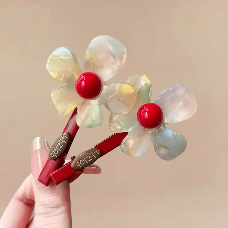 2pcs Colorful Flower Hair Clips