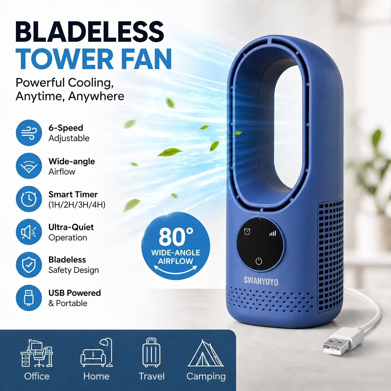 Portable Air Conditioning Fan USB Tower Fan