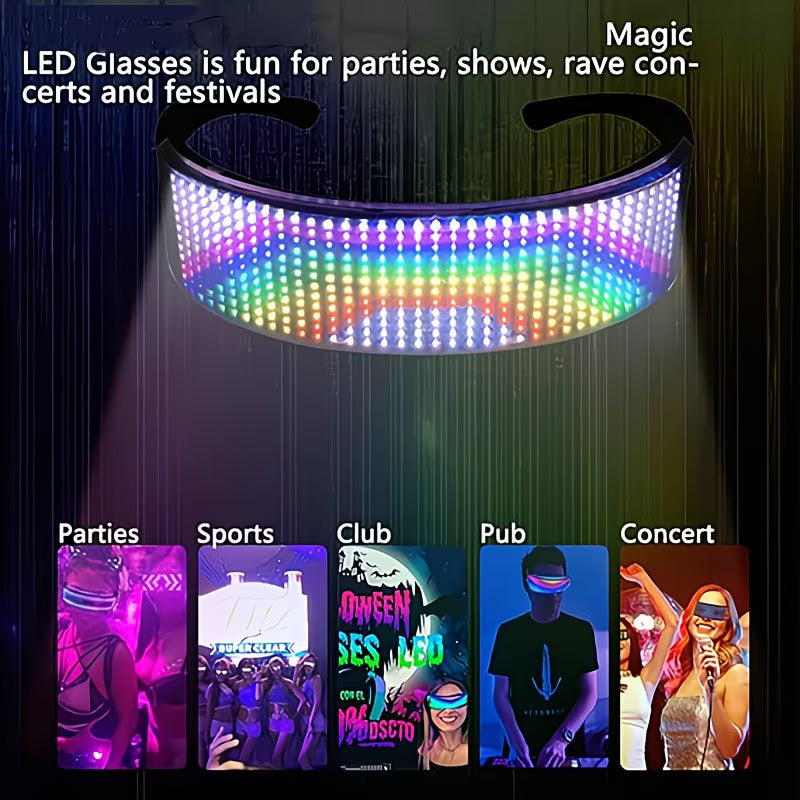 🔥 App-Controlled Full-Color LED Glasses – Customize Dynamic Lights for Parties & Festivals! 🎉