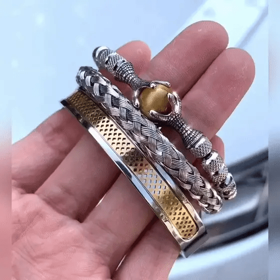 लक्जरी सेट पुरुषहरूको स्टेनलेस स्टिल हातले बनाइएको ब्रेसलेट