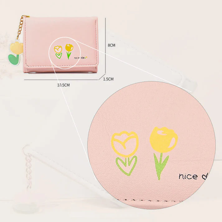 ट्यूलिप फूल मिनी ट्राइफोल्ड वालेट