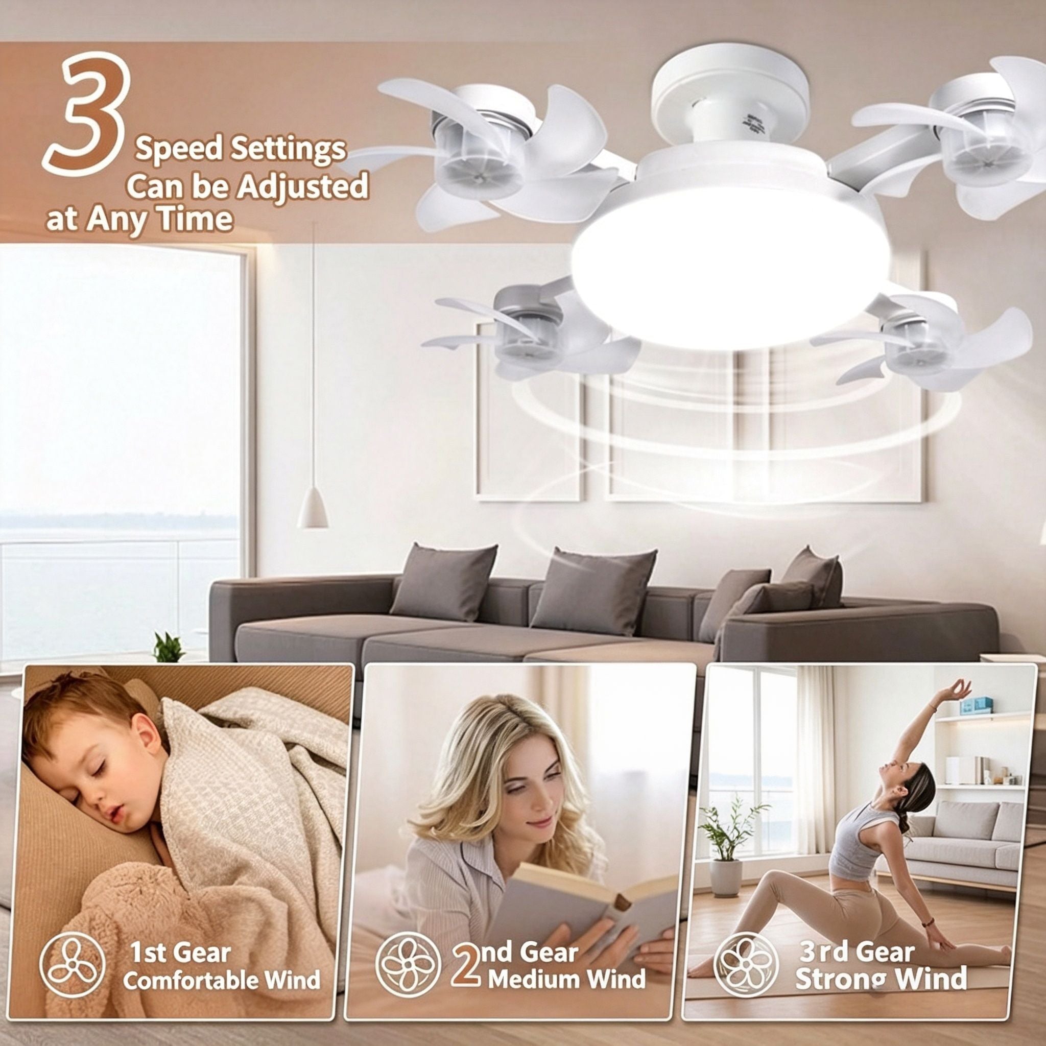 2 in 1 Hanging Folding Ceiling Fan With LED Light Remote