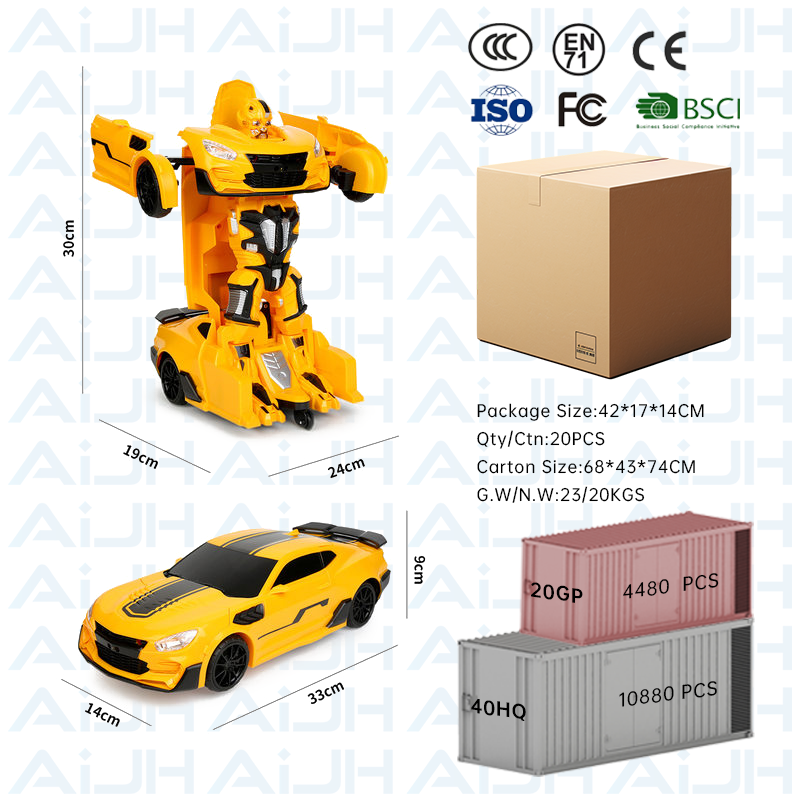 AiJH 2.4GHz RC Transforming Car Robot with 360° Rotation & LED Lights