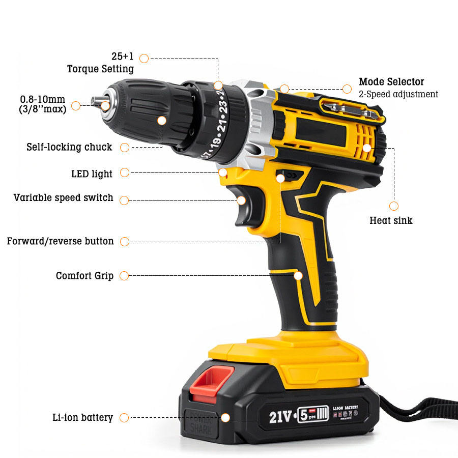 21V Brushless Cordless Lithium-Ion Industrial Grade Power Hammer Drill