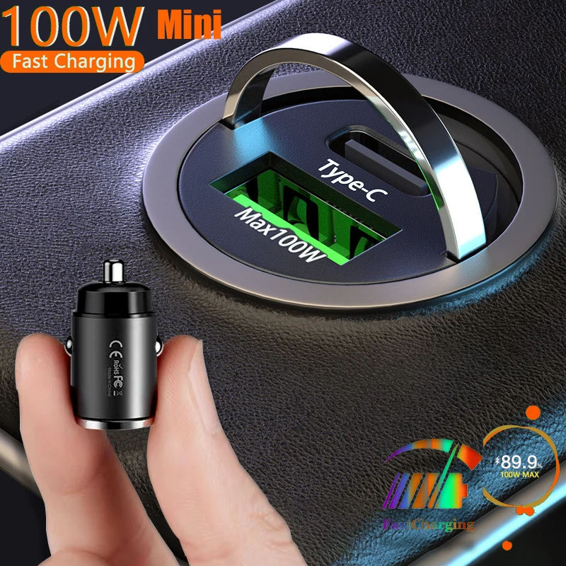 Mini Car Charger Type C Dual USB Fast Charging