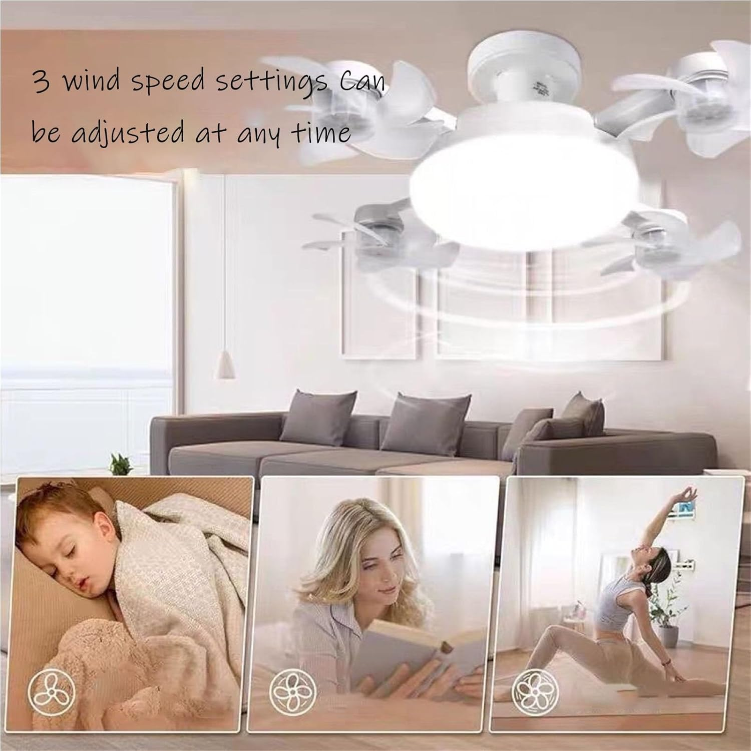 2 in 1 Hanging Folding Ceiling Fan With LED Light Remote