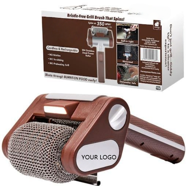Rechargeable BBQ Cleaning Brush Tool with 350 RPM Stainless Roller