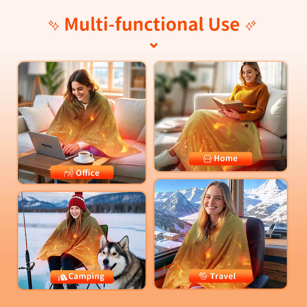 Anjuny ४-क्षेत्रीय हीटिङ्ग शल — युरोपेली बुनेको पोर्टेबल पहिरनयोग्य जिपर डिजाइन