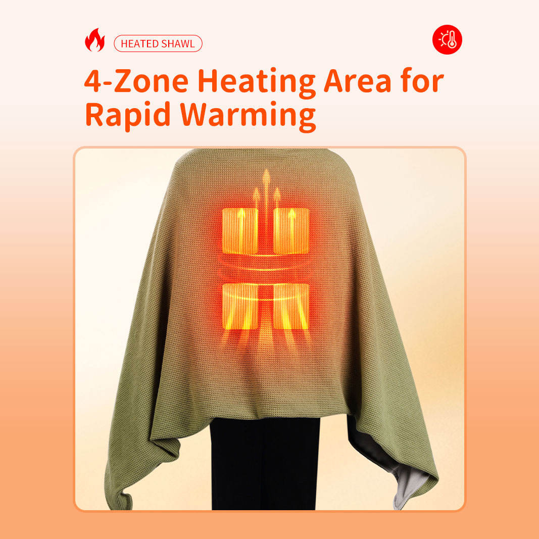 Anjuny ४-क्षेत्रीय हीटिङ्ग शल — युरोपेली बुनेको पोर्टेबल पहिरनयोग्य जिपर डिजाइन