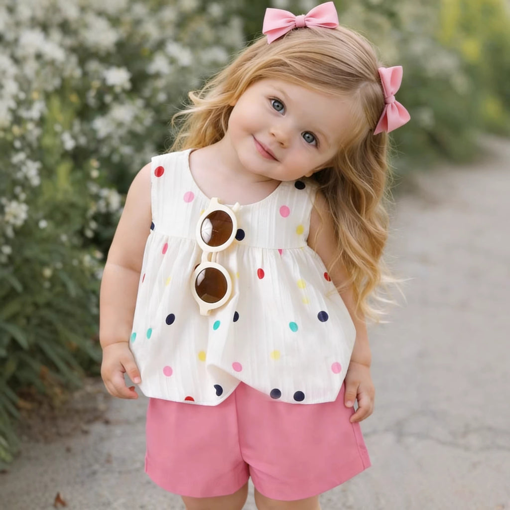 Baby Girl Polka Dot Top & Pink Shorts Set
